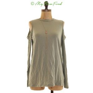 Topshop Nordstrom Top Size 4 Long Sleeve Cold Shoulder Relaxed Green EUC B38
